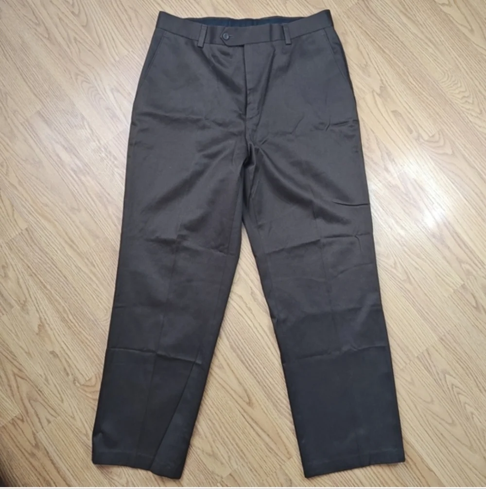 Covington Men’s Brown Dress Pants Trouser 34x30 Flat Front Cotton Career Slacks